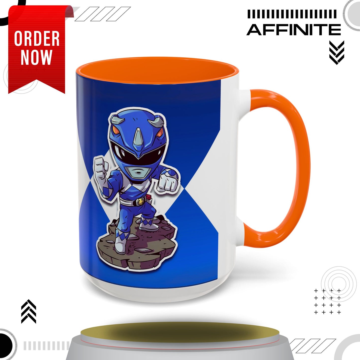 Mug Mighty Morphin Power Rangers Blue Ranger Ceramic Mug - 11oz & 15oz Coffee Mug - Accent Mug for Pop Culture Fans 15oz Orange