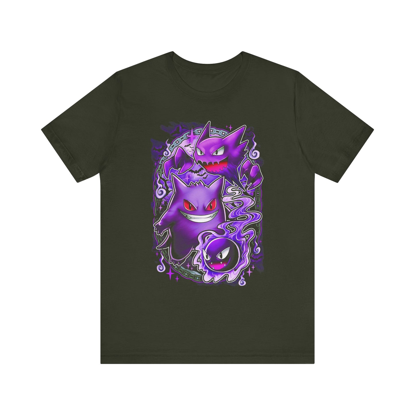 T-Shirt Ghostly Kanto Vibes Unisex Jersey Short Sleeve Tee - Spooky Design Dark Olive