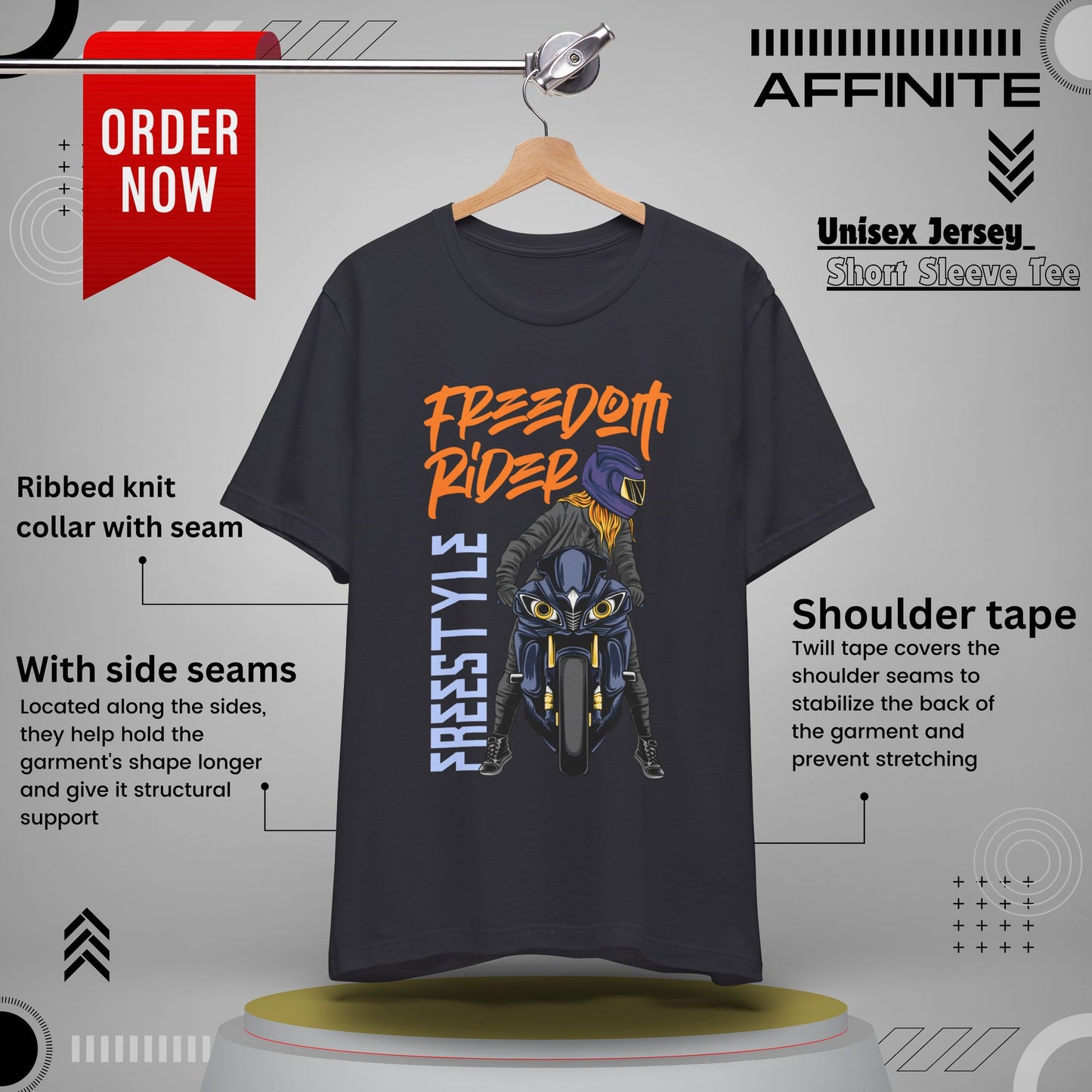 T-Shirt Freedom Rider Motorbike Unisex Short Sleeve Tee - Stylish & Bold Biker Tee Dark Grey