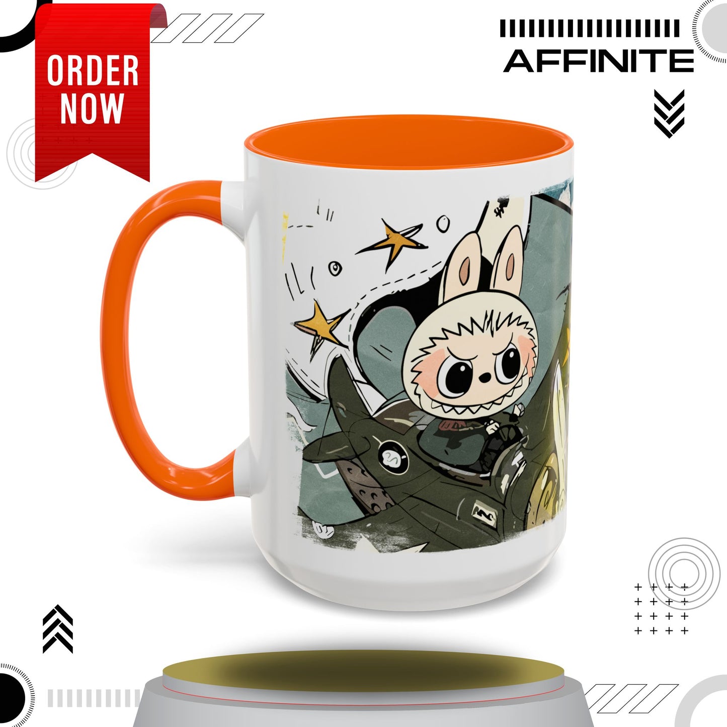 Mug Labubu Character Accent Coffee Mug - Cute and Colorful Design for Fans 15oz Orange