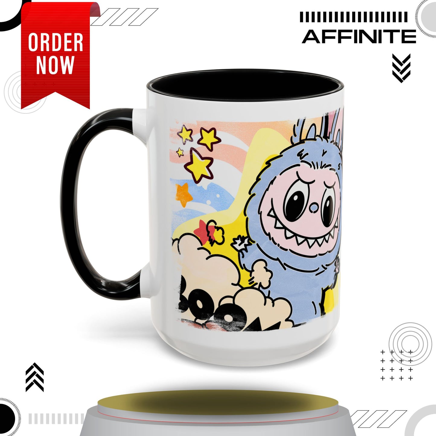 Mug Lazy Yoga Cartoon Labubu Accent Coffee Mug - Fun and Whimsical Design for Coffee Lovers 15oz Black