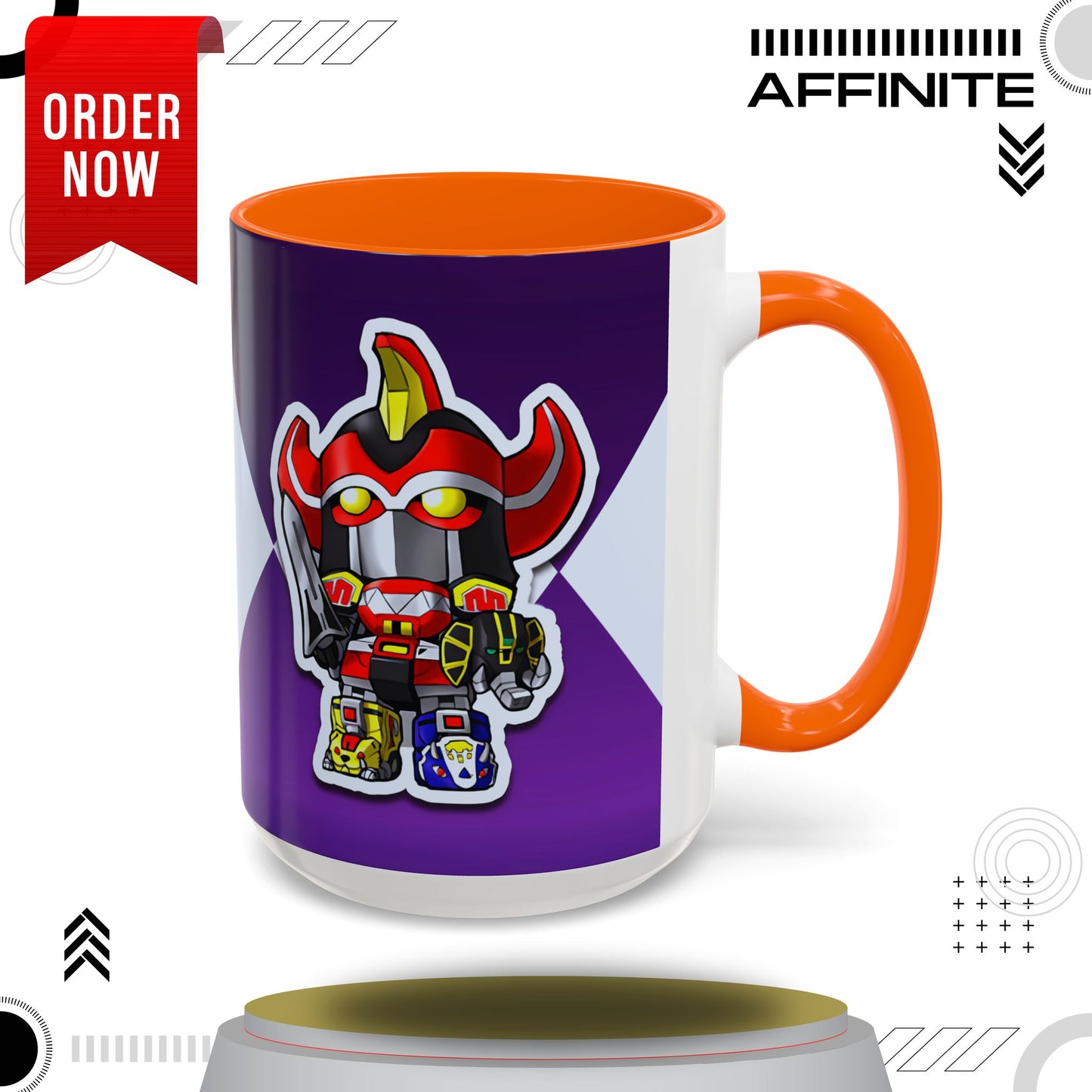 Mug Mighty Morphin Power Rangers Megazord Ceramic Mug - 11oz & 15oz Coffee Mug - Accent Mug for Pop Culture Fans 15oz Orange