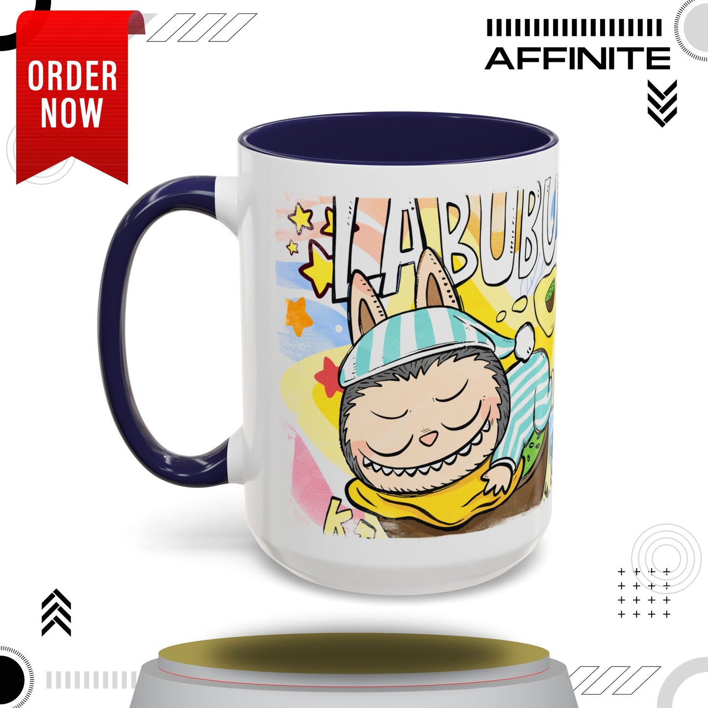 Mug Labubu Lazy Yoga Accent Coffee Mug - Fun & Whimsical Design for Relaxation Lovers 15oz Navy