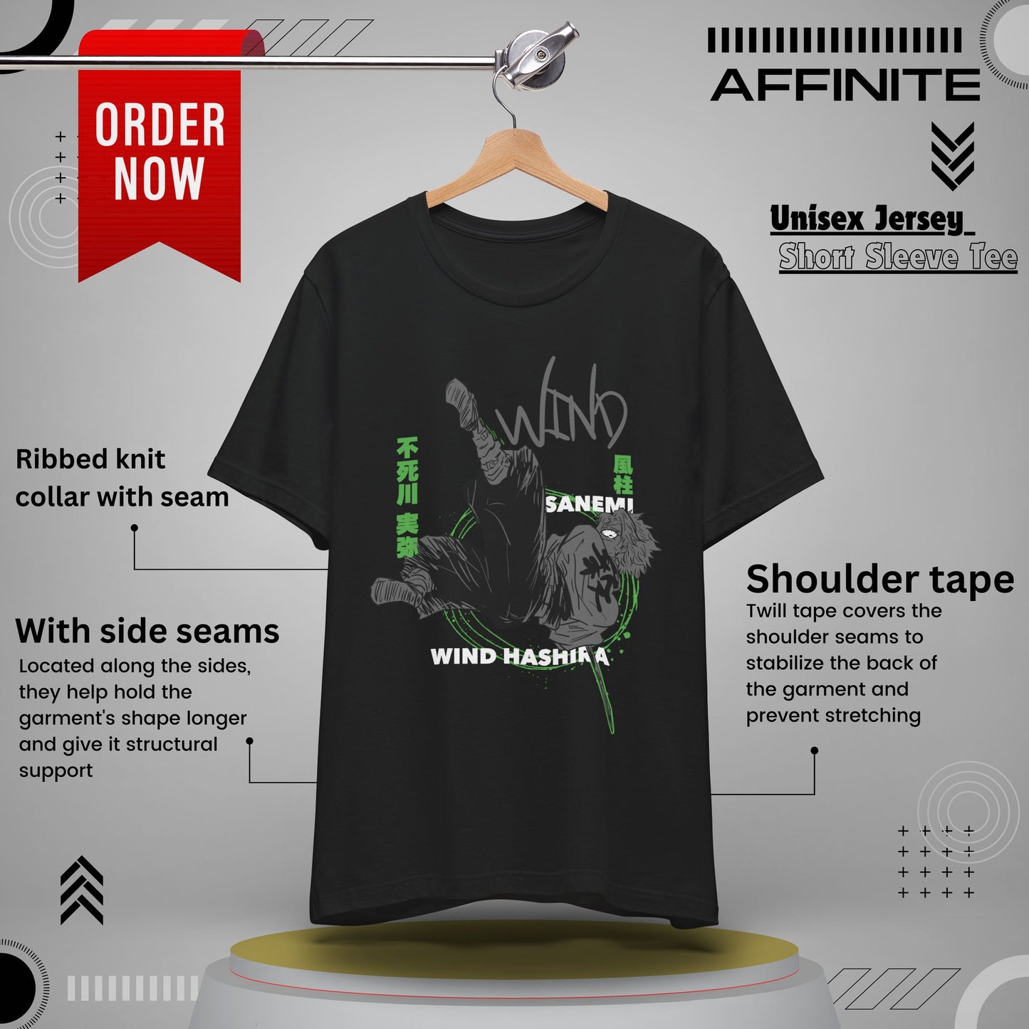 T-Shirt Sanemi Wind Hashira Shirt - Official Demon Slayer Merch (Unisex Anime Tee) Black