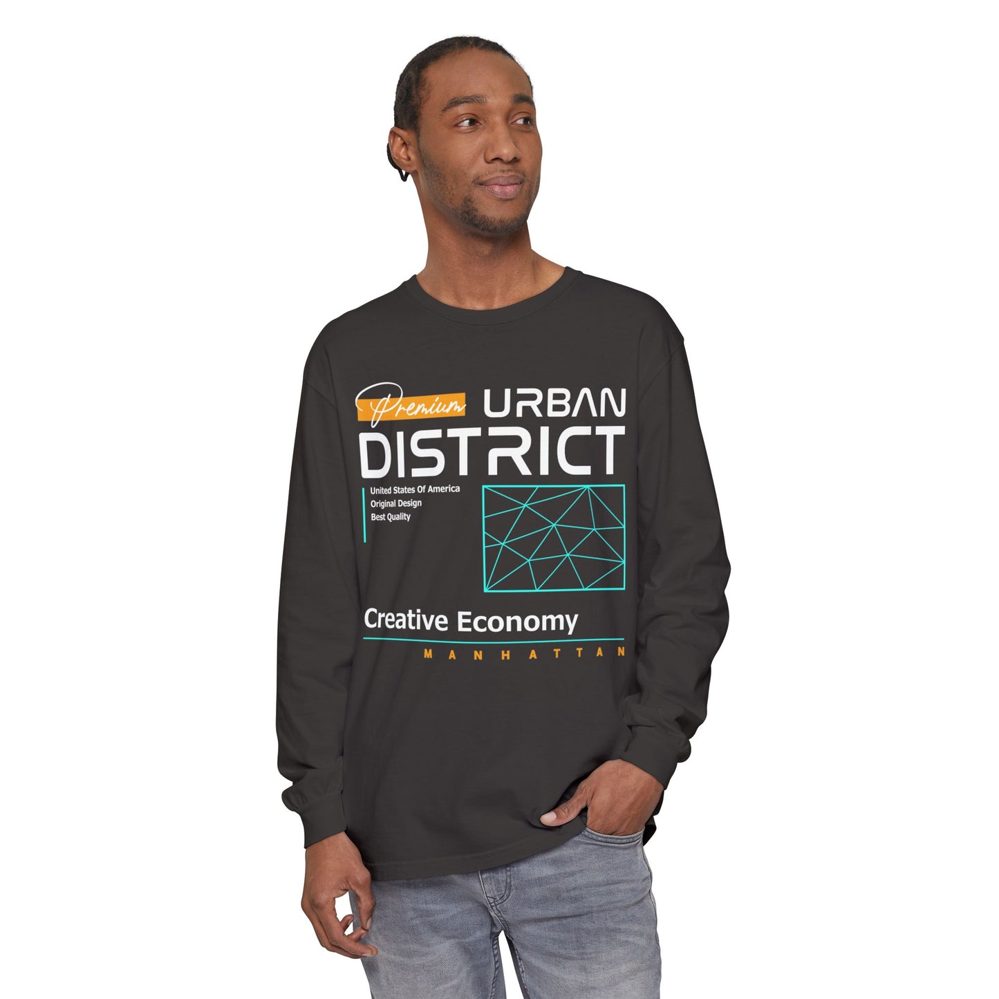 Long-sleeve Urban District Long Sleeve T-Shirt - Vintage Graphic Tee, Casual Wear, Creative Economy, Unisex Fashion, Gift for Art Lovers