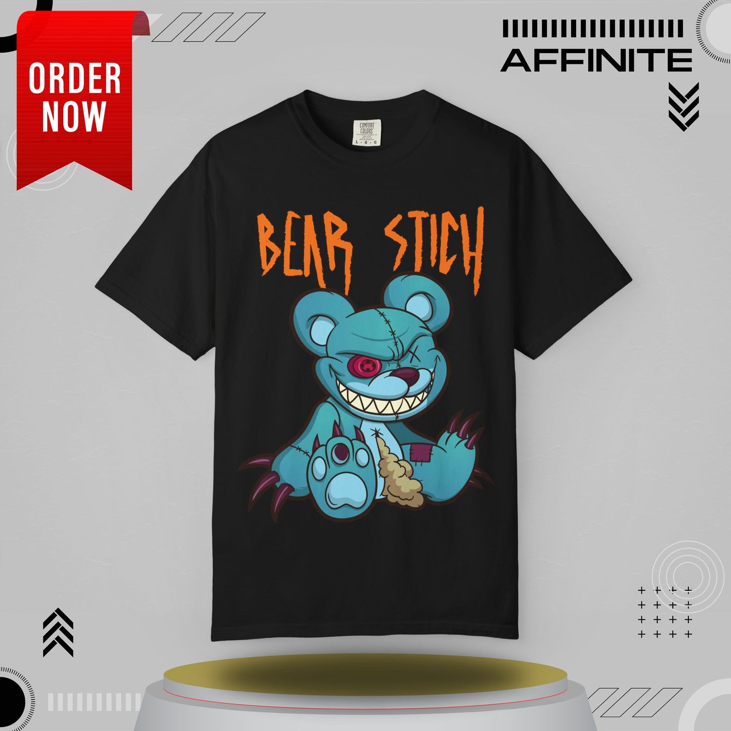 T-Shirt Bear Stick T-Shirt - Fun Garment-Dyed Graphic Tee (S-4XL) | Comfort Colors® Black