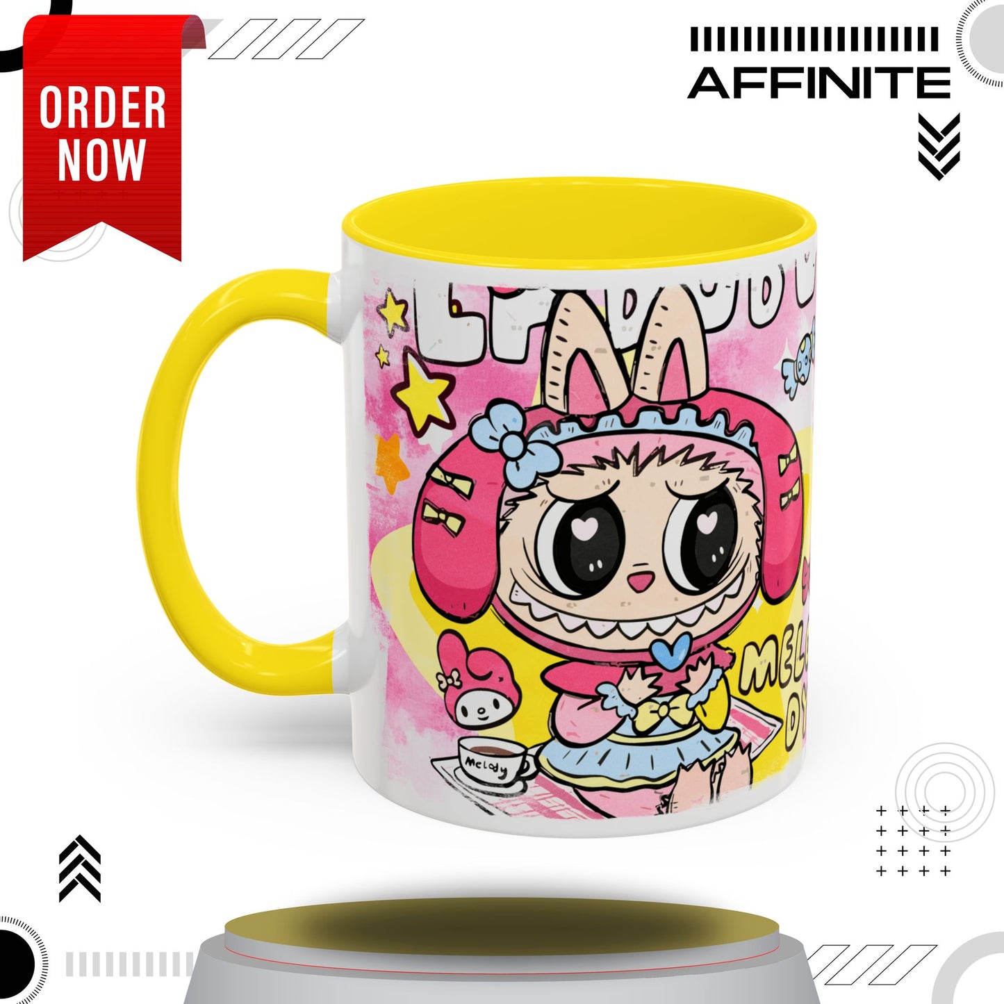Mug Labubu Themed Accent Coffee Mug - Colorful & Whimsical Design for Kids and Collectors 11oz Yellow