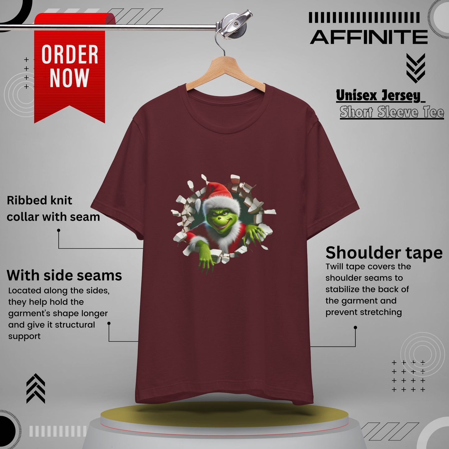 T-Shirt The Grinch Unisex Jersey Short Sleeve Tee | Soft Cotton Christmas T-Shirt Maroon