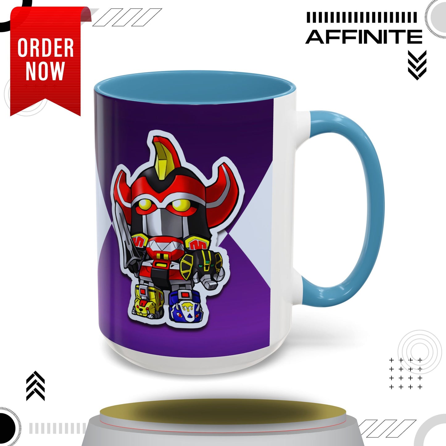 Mug Mighty Morphin Power Rangers Megazord Ceramic Mug - 11oz & 15oz Coffee Mug - Accent Mug for Pop Culture Fans 15oz Light Blue