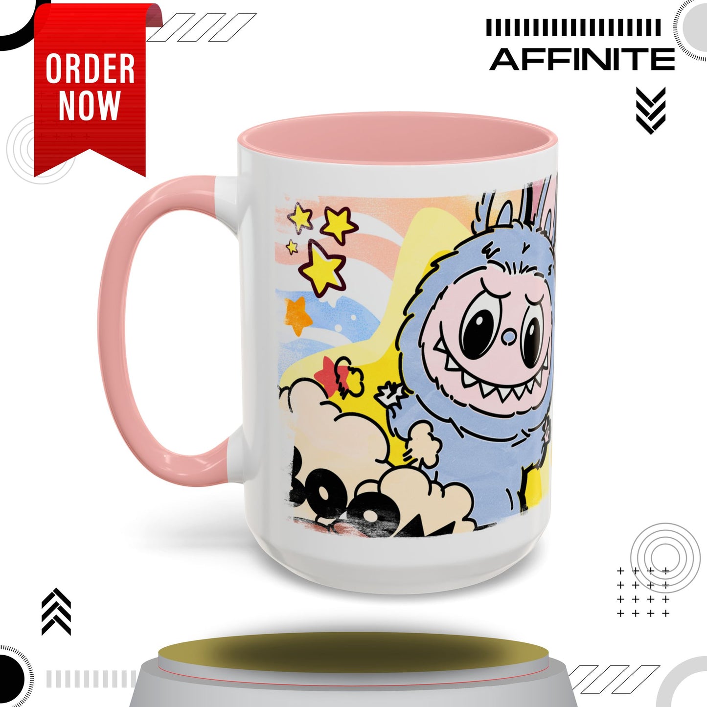 Mug Lazy Yoga Cartoon Labubu Accent Coffee Mug - Fun and Whimsical Design for Coffee Lovers 15oz Pink