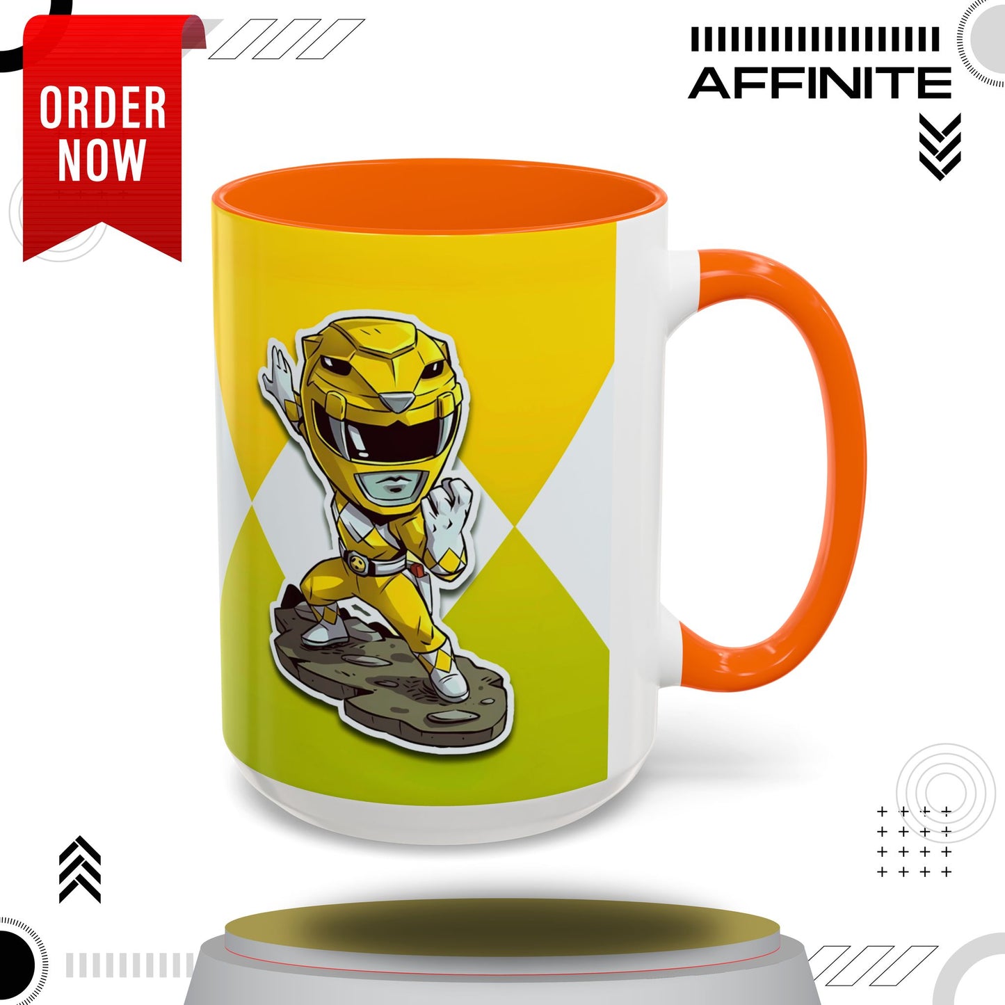 Mug Mighty Morphin Power Rangers Yellow Ranger Ceramic Mug - 11oz & 15oz Coffee Mug - Accent Mug for Pop Culture Fans 15oz Orange