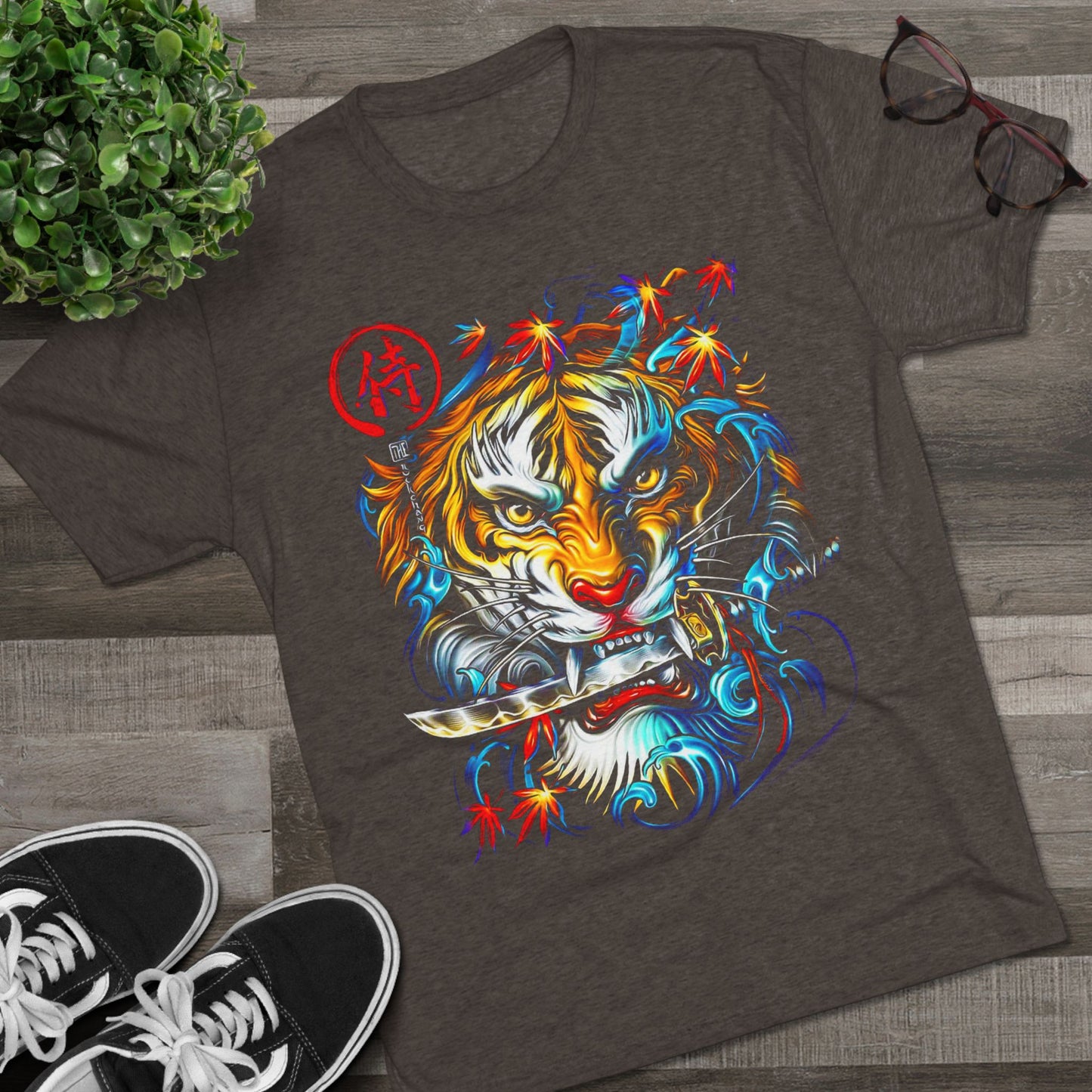 T-Shirt Cotton Graphic Tee - Fearless Tiger Tri-Blend Crew (Unisex)
