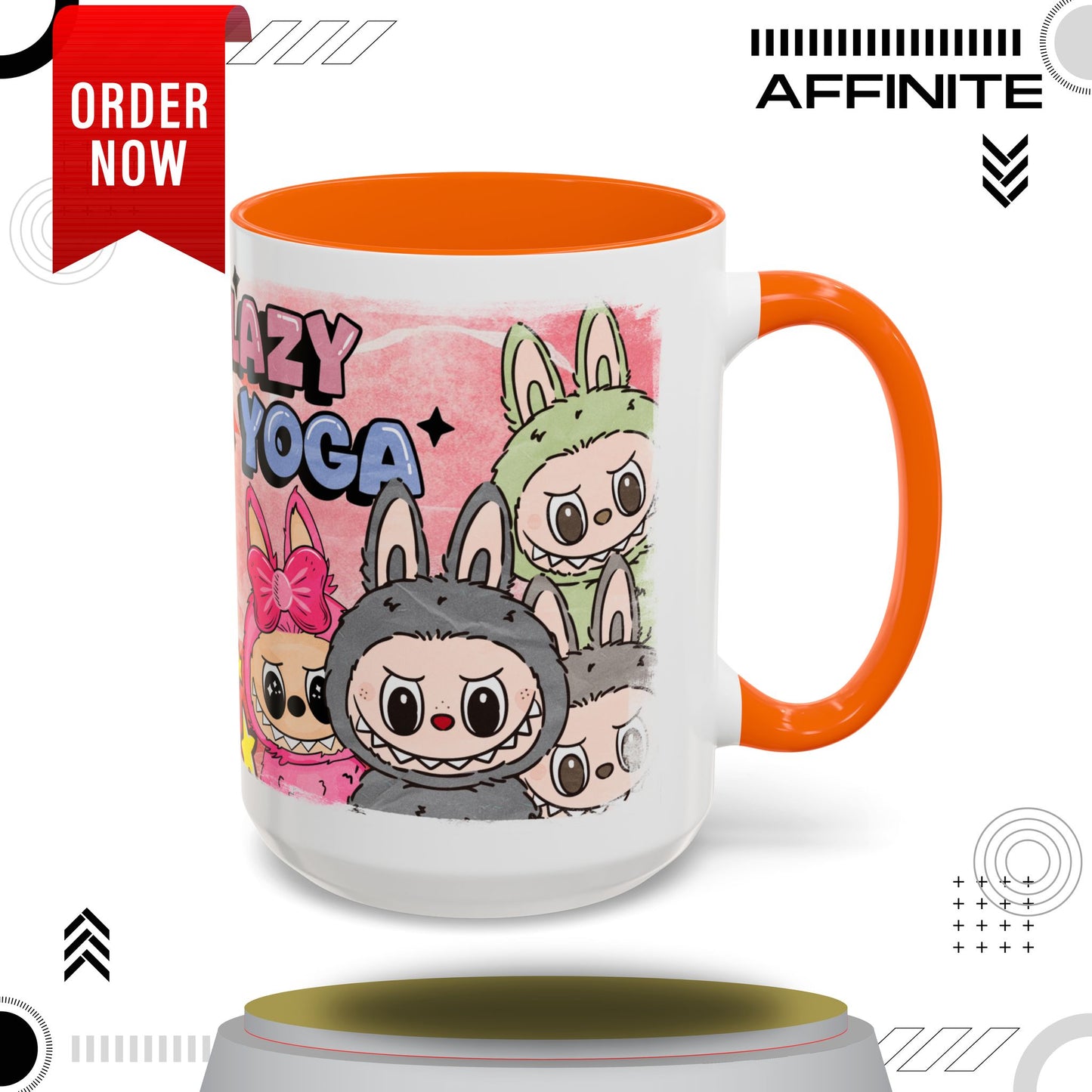 Mug Lazy Yoga Labubu Cartoon Accent Coffee Mug - Fun and Playful Design for Coffee Lovers 15oz Orange