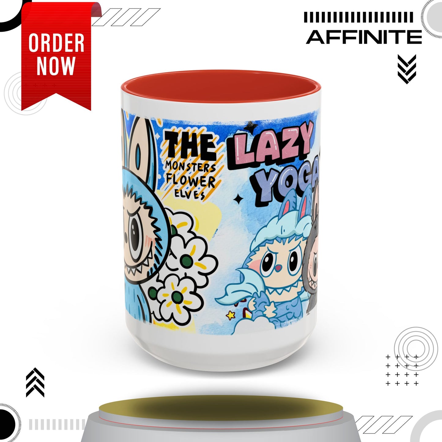 Mug Lazy Yoga Monsters Coffee Mug - Fun Accent Mug for Yoga Lovers 15oz Red