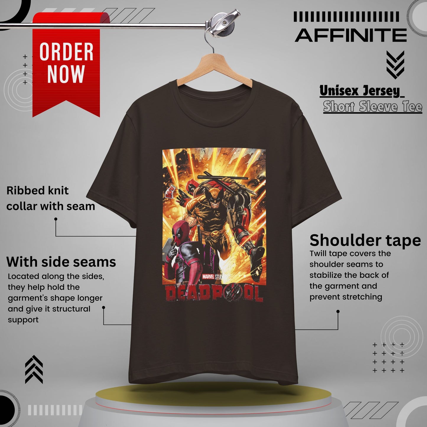 T-Shirt Marvel T Shirt - Deadpool Graphic Tee (Unisex Cotton) Brown