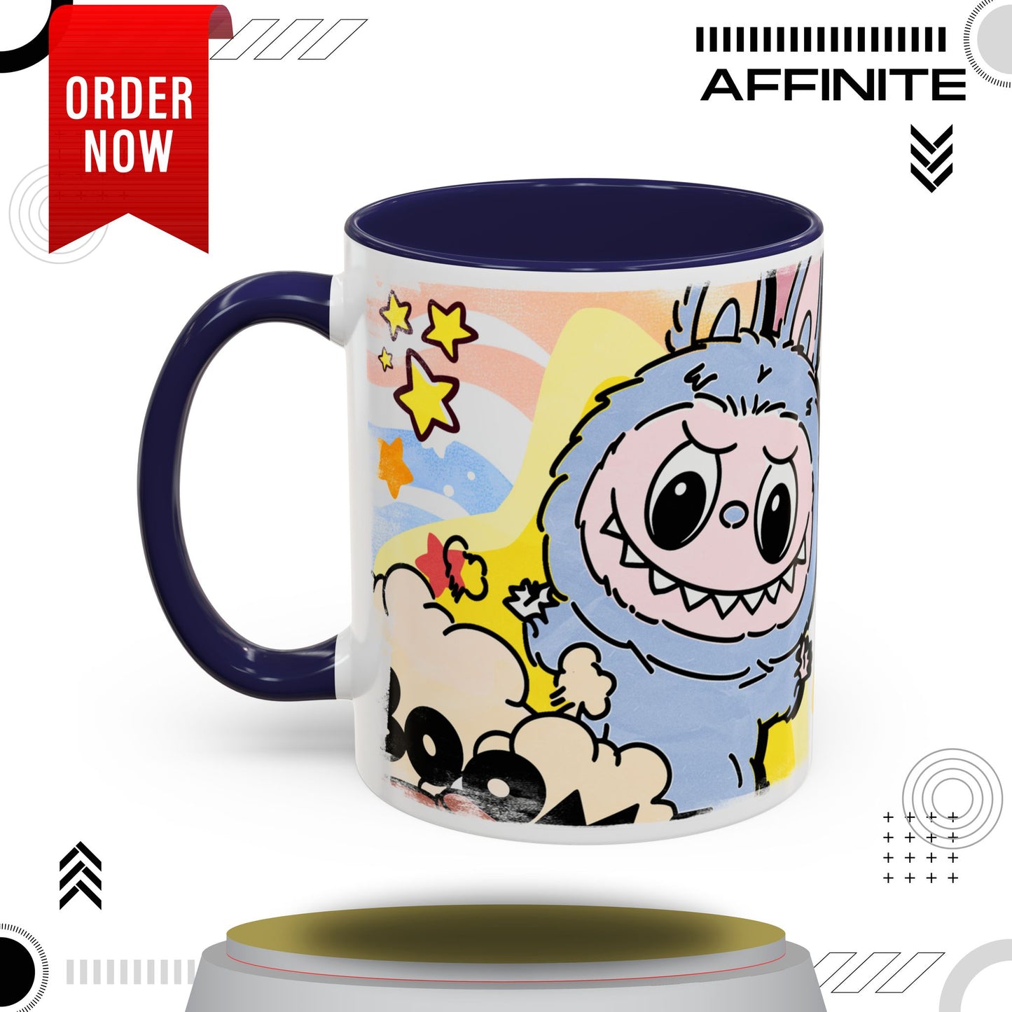 Mug Lazy Yoga Cartoon Labubu Accent Coffee Mug - Fun and Whimsical Design for Coffee Lovers 11oz Navy