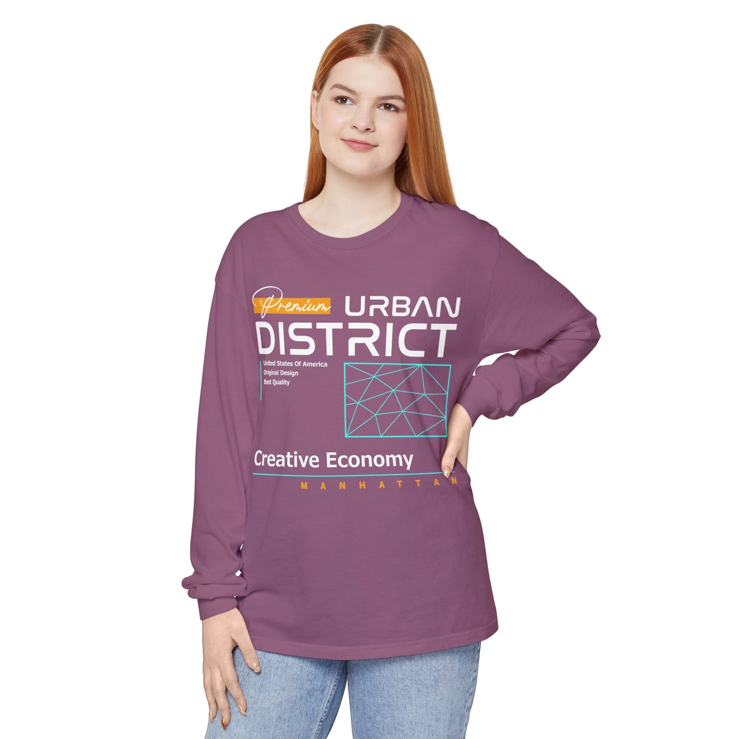 Long-sleeve Urban District Long Sleeve T-Shirt - Vintage Graphic Tee, Casual Wear, Creative Economy, Unisex Fashion, Gift for Art Lovers