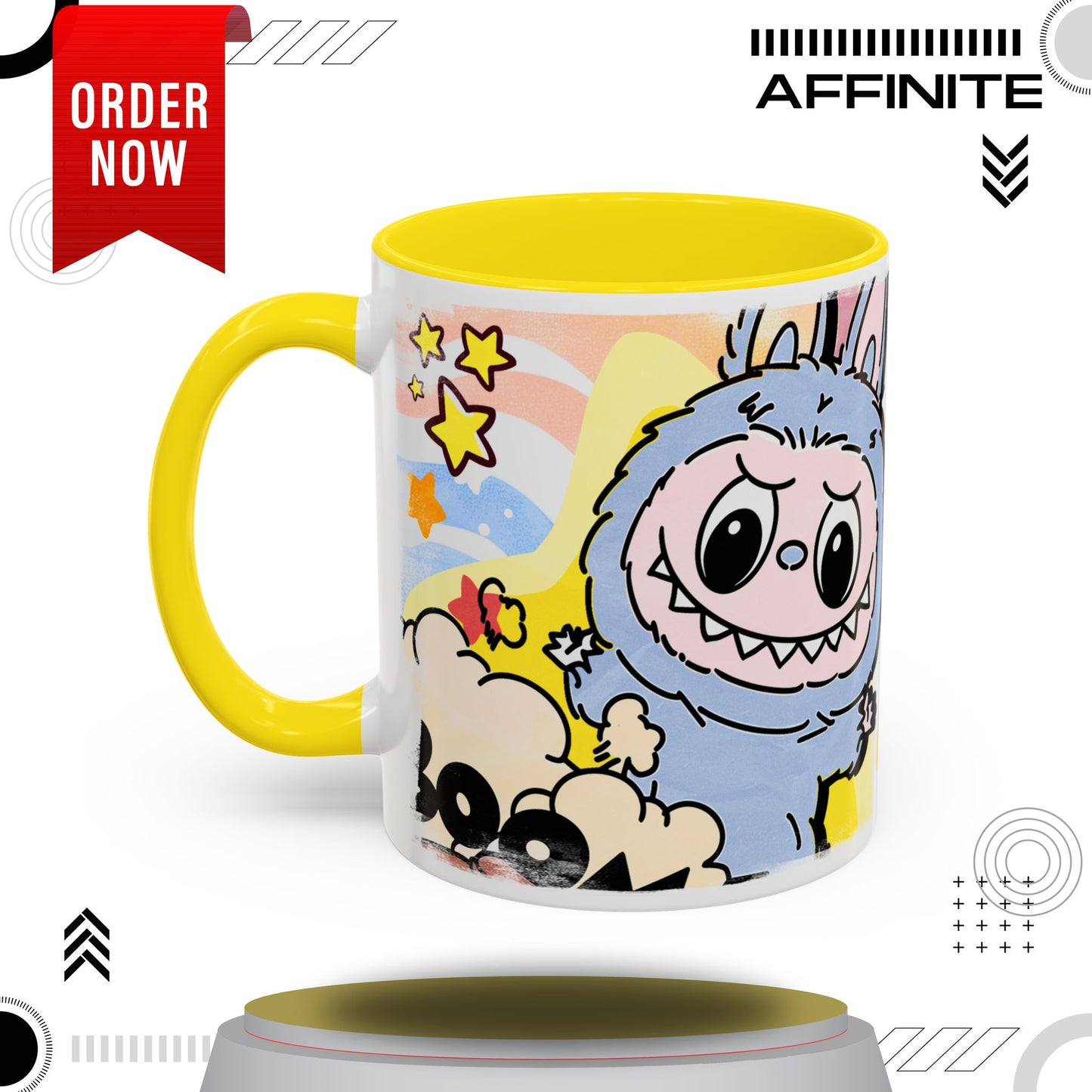 Mug Lazy Yoga Cartoon Labubu Accent Coffee Mug - Fun and Whimsical Design for Coffee Lovers 11oz Yellow