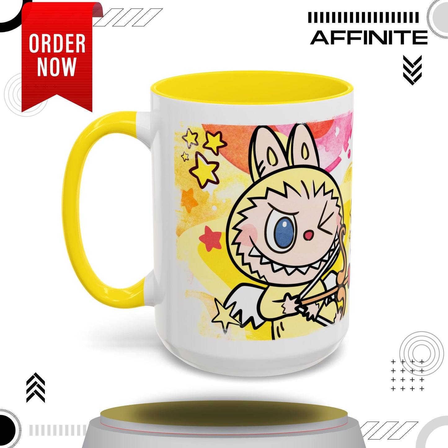Mug Playful Lazy Yoga Labubu Coffee Mug - Fun Design for Relaxation Lovers 15oz Yellow