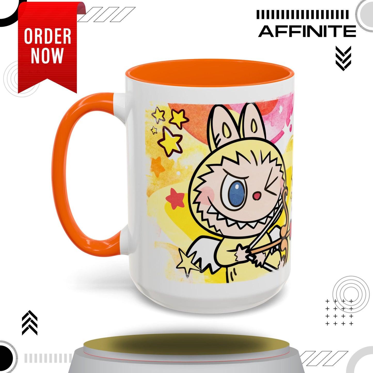 Mug Playful Lazy Yoga Labubu Coffee Mug - Fun Design for Relaxation Lovers 15oz Orange