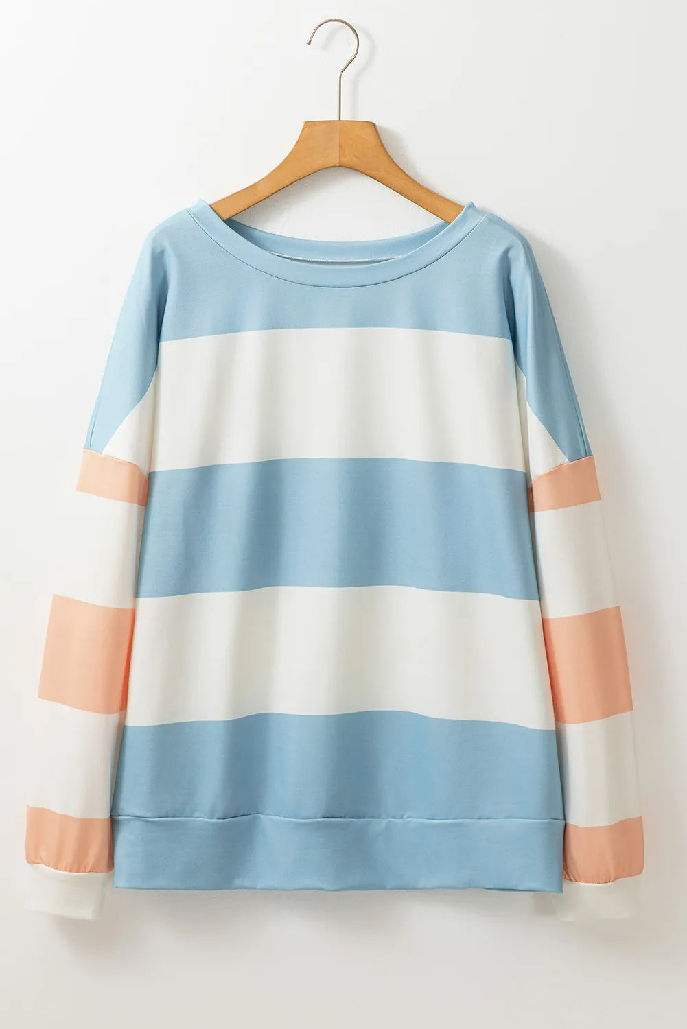 Long-sleeve Contrast Color Block Long Sleeve Top | Striped Round Neck Pullover