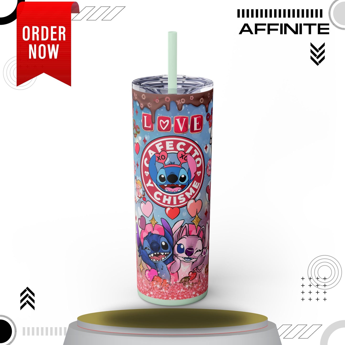 Tumblers Stitch Love & Cupcakes Skinny Tumbler with Straw - 20oz, Cute Drinkware for Coffee Lovers