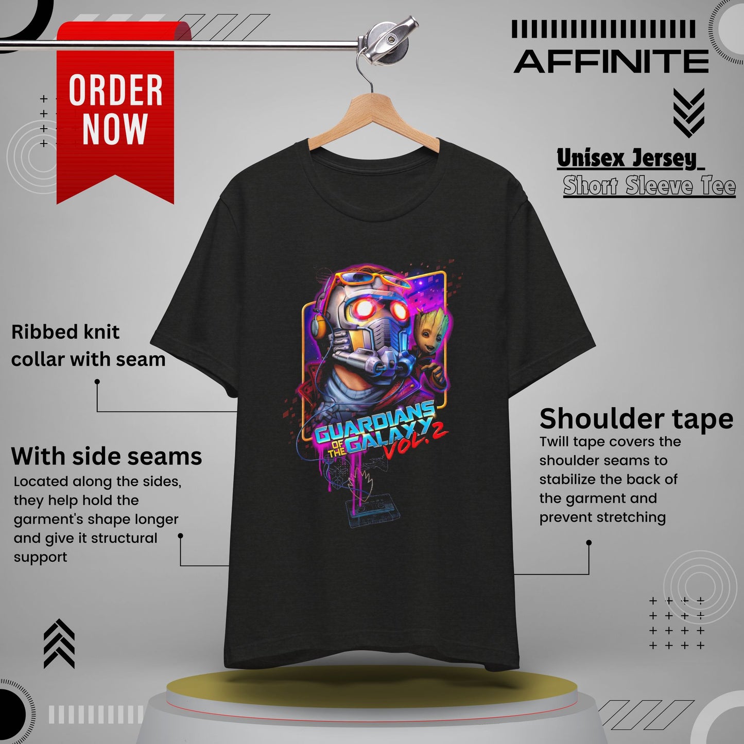 T-Shirt Guardians of the Galaxy Vol 2 T-Shirt – Retro Marvel Graphic Tee (Unisex) Black Heather