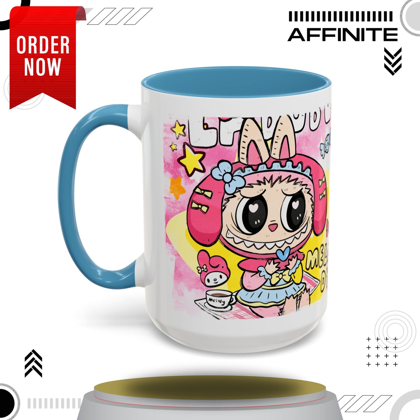 Mug Labubu Themed Accent Coffee Mug - Colorful & Whimsical Design for Kids and Collectors 15oz Light Blue