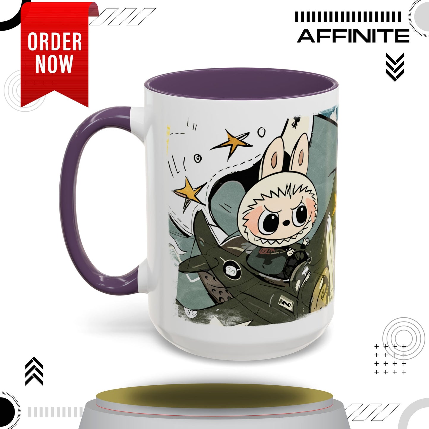 Mug Labubu Character Accent Coffee Mug - Cute and Colorful Design for Fans 15oz Purple