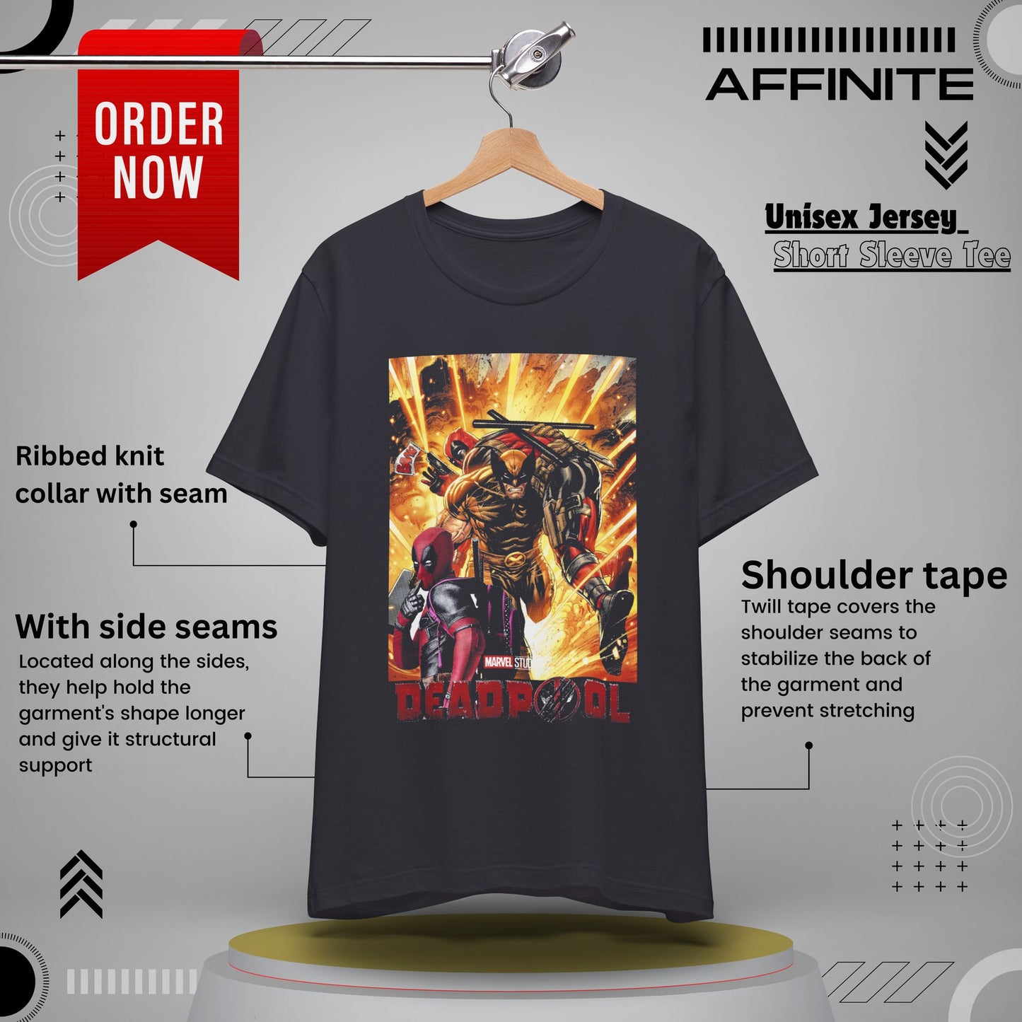 T-Shirt Marvel T Shirt - Deadpool Graphic Tee (Unisex Cotton) Dark Grey