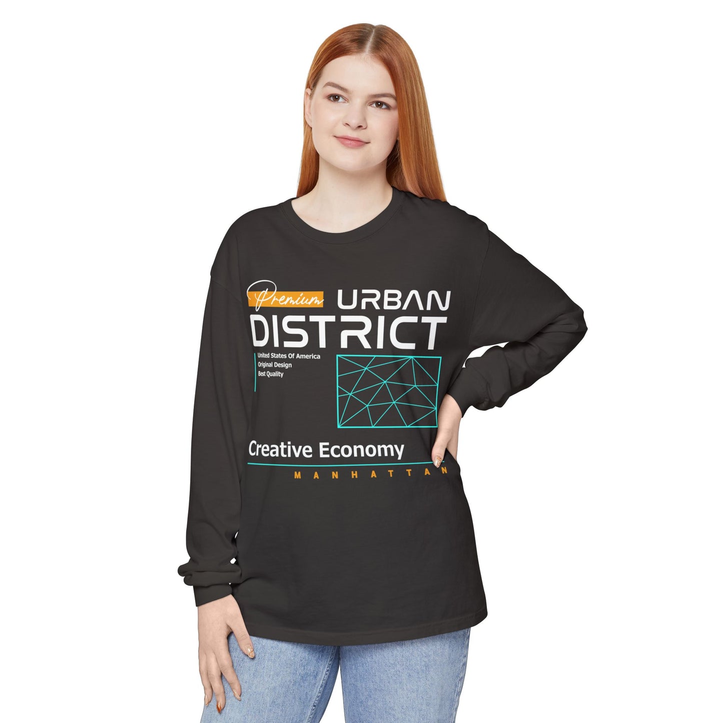 Long-sleeve Urban District Long Sleeve T-Shirt - Vintage Graphic Tee, Casual Wear, Creative Economy, Unisex Fashion, Gift for Art Lovers