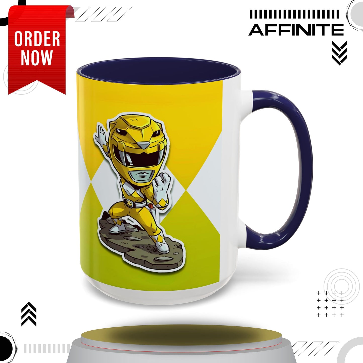 Mug Mighty Morphin Power Rangers Yellow Ranger Ceramic Mug - 11oz & 15oz Coffee Mug - Accent Mug for Pop Culture Fans 15oz Navy