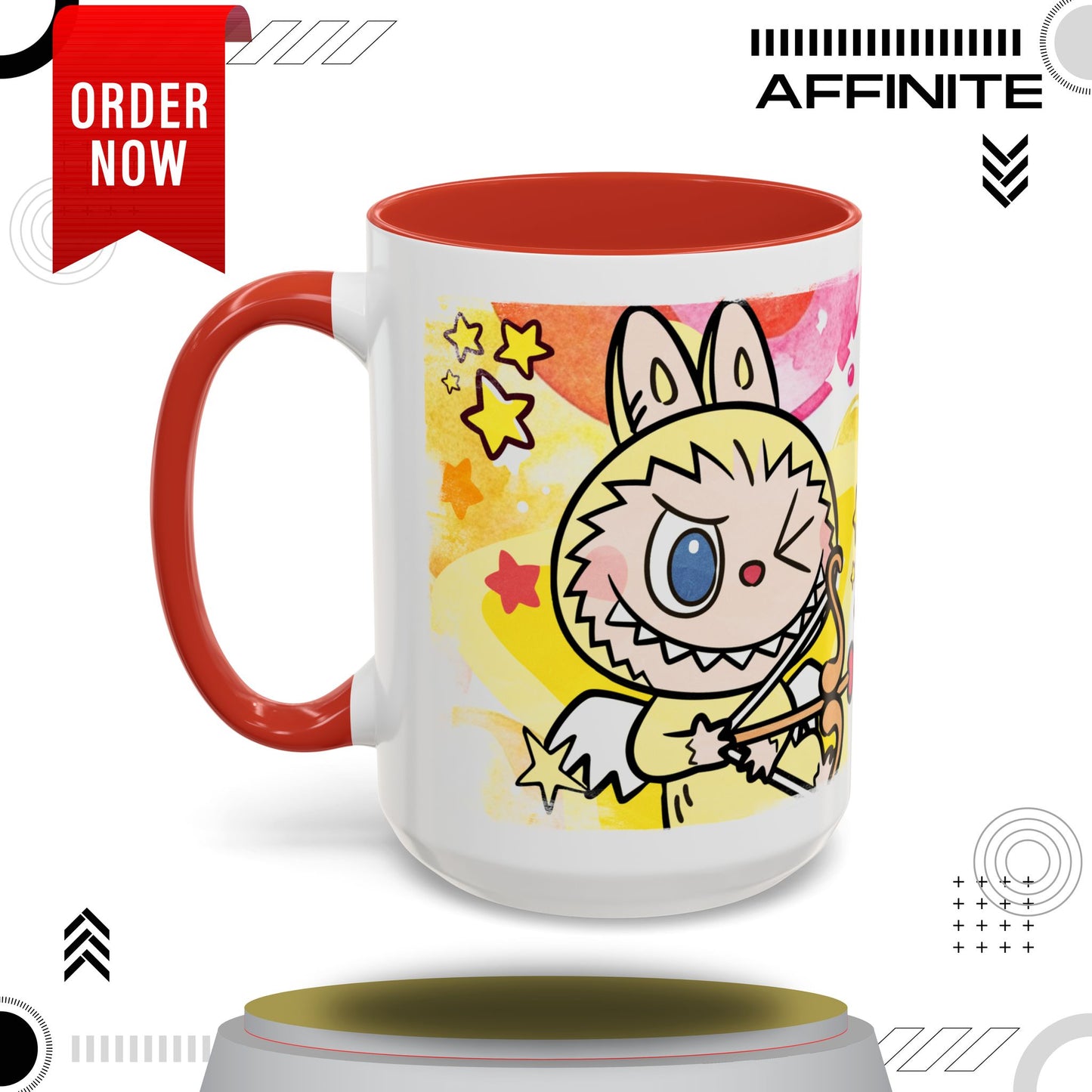 Mug Playful Lazy Yoga Labubu Coffee Mug - Fun Design for Relaxation Lovers 15oz Red