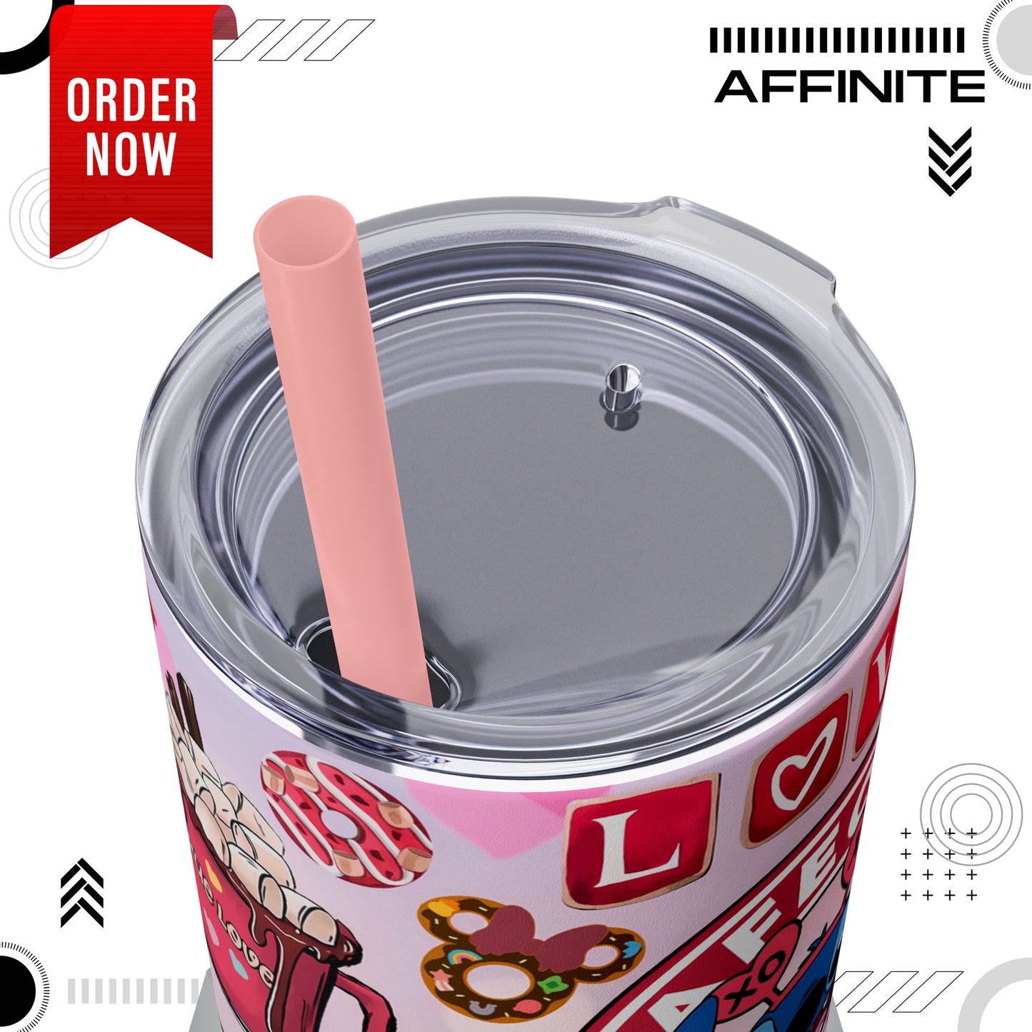 Tumblers Cute Love-Stitch Themed Skinny Tumbler with Straw - 20oz, Perfect for Gifts and Celebrations