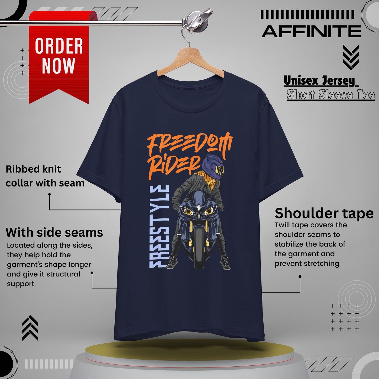T-Shirt Freedom Rider Motorbike Unisex Short Sleeve Tee - Stylish & Bold Biker Tee Navy