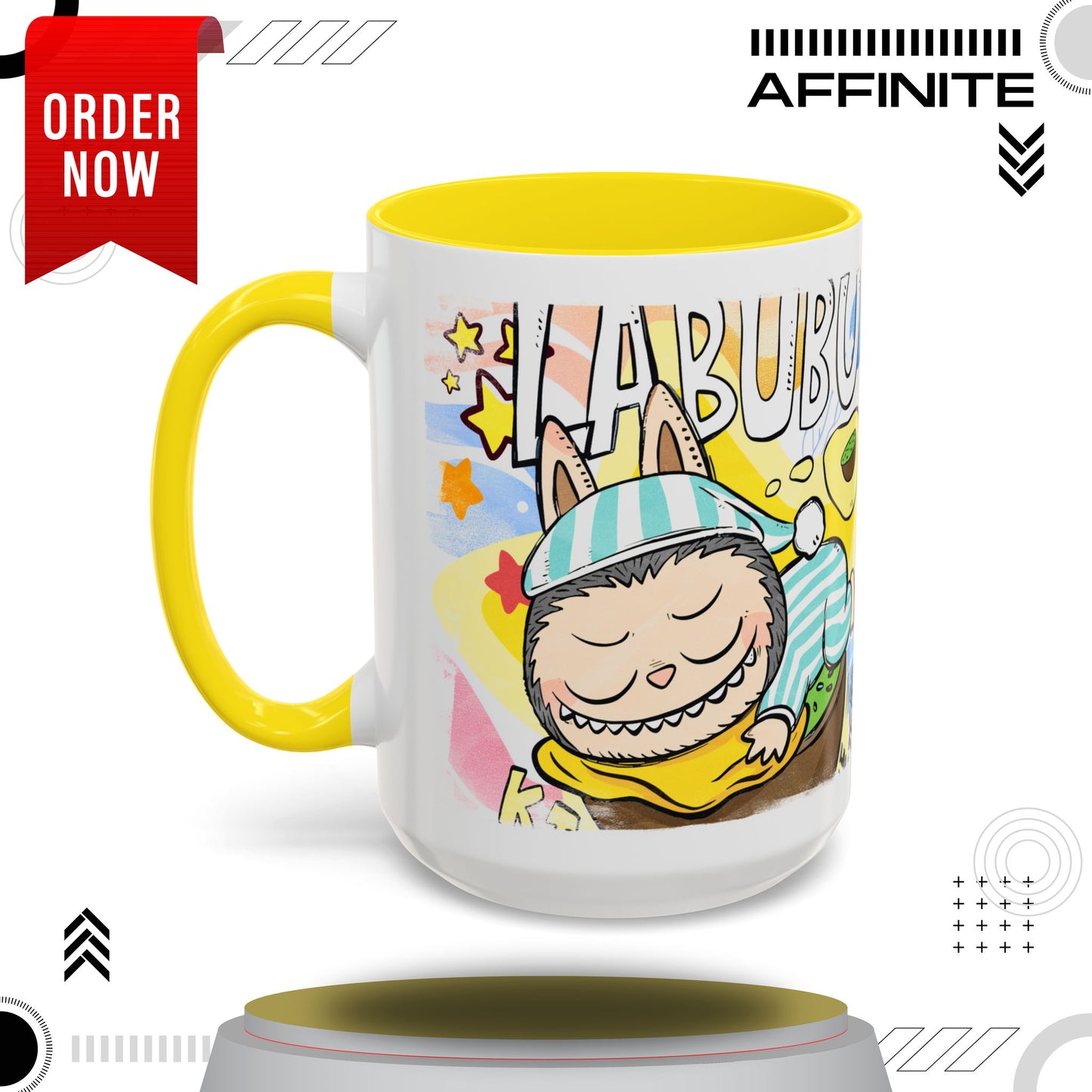Mug Labubu Lazy Yoga Accent Coffee Mug - Fun & Whimsical Design for Relaxation Lovers 15oz Yellow