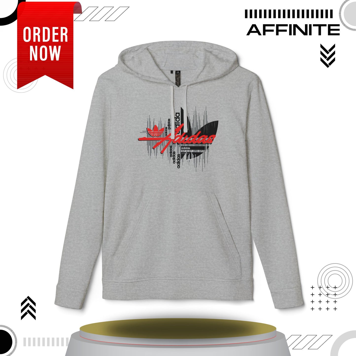 Hoodie Fleece Hoodie - T rendy Adidas Unisex Streetwear and Lounge Wear Grey Heather