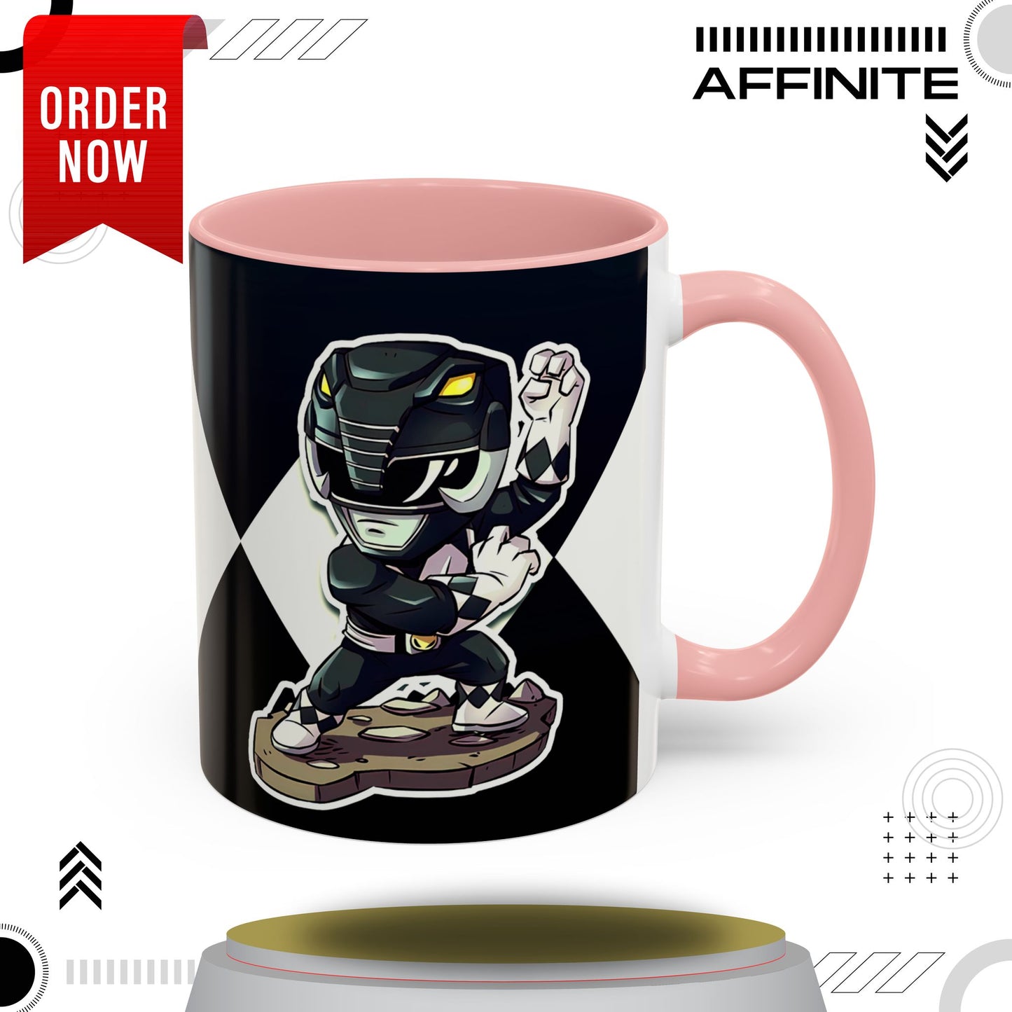 Mug Mighty Morphin Power Rangers Black Ranger Ceramic Mug - 11oz & 15oz Coffee Mug - Accent Mug for Pop Culture Fans 11oz Pink