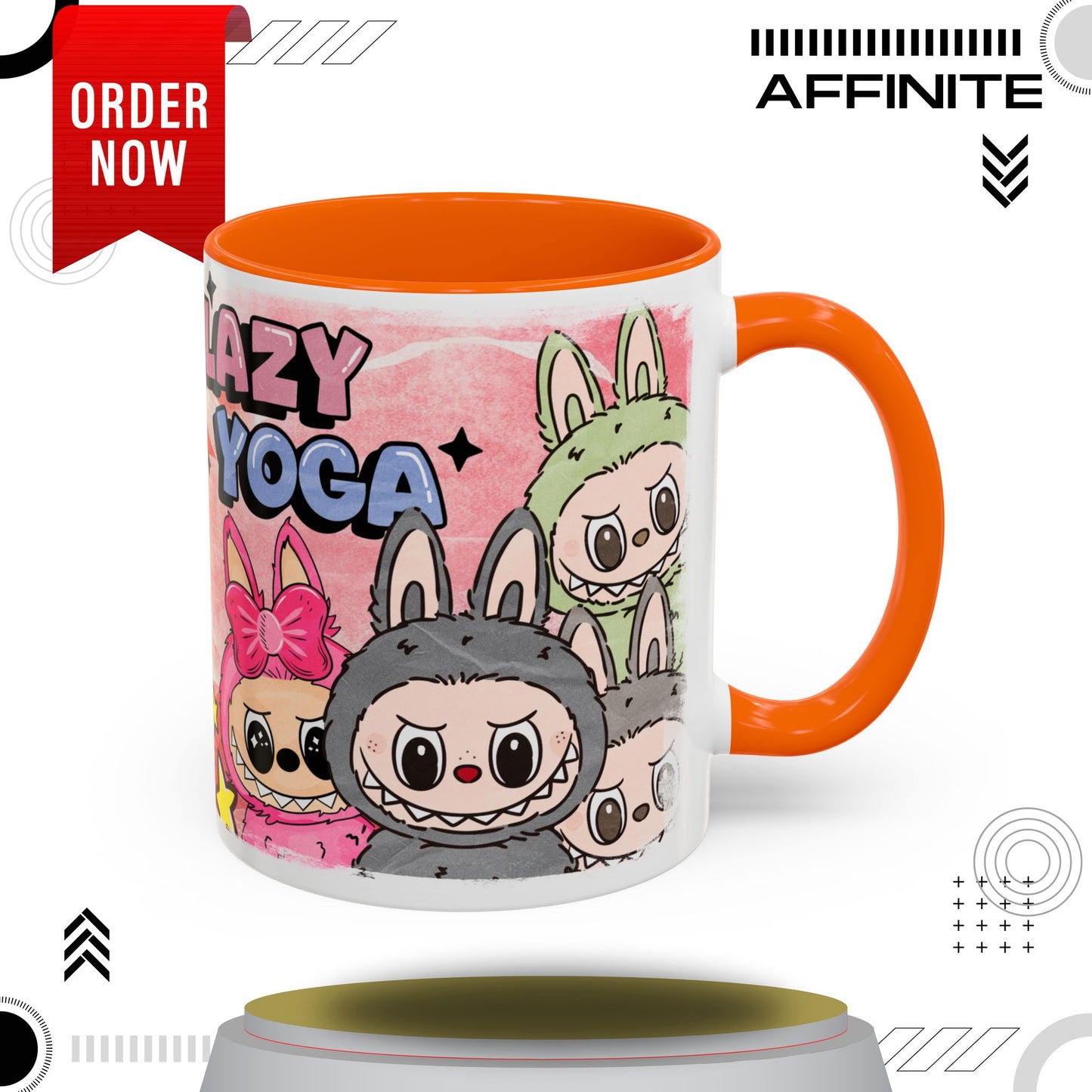 Mug Lazy Yoga Labubu Cartoon Accent Coffee Mug - Fun and Playful Design for Coffee Lovers 11oz Orange