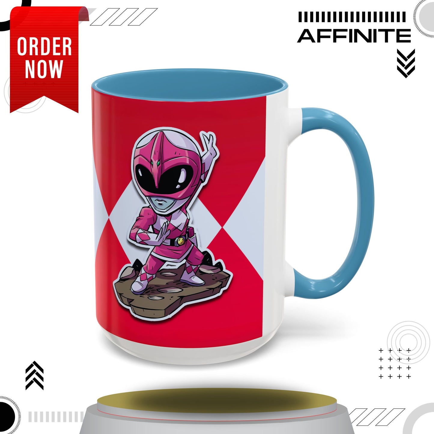 Mug Mighty Morphin Power Rangers Pink Ranger Ceramic Mug - 11oz & 15oz Coffee Mug - Accent Mug for Pop Culture Fans 15oz Light Blue