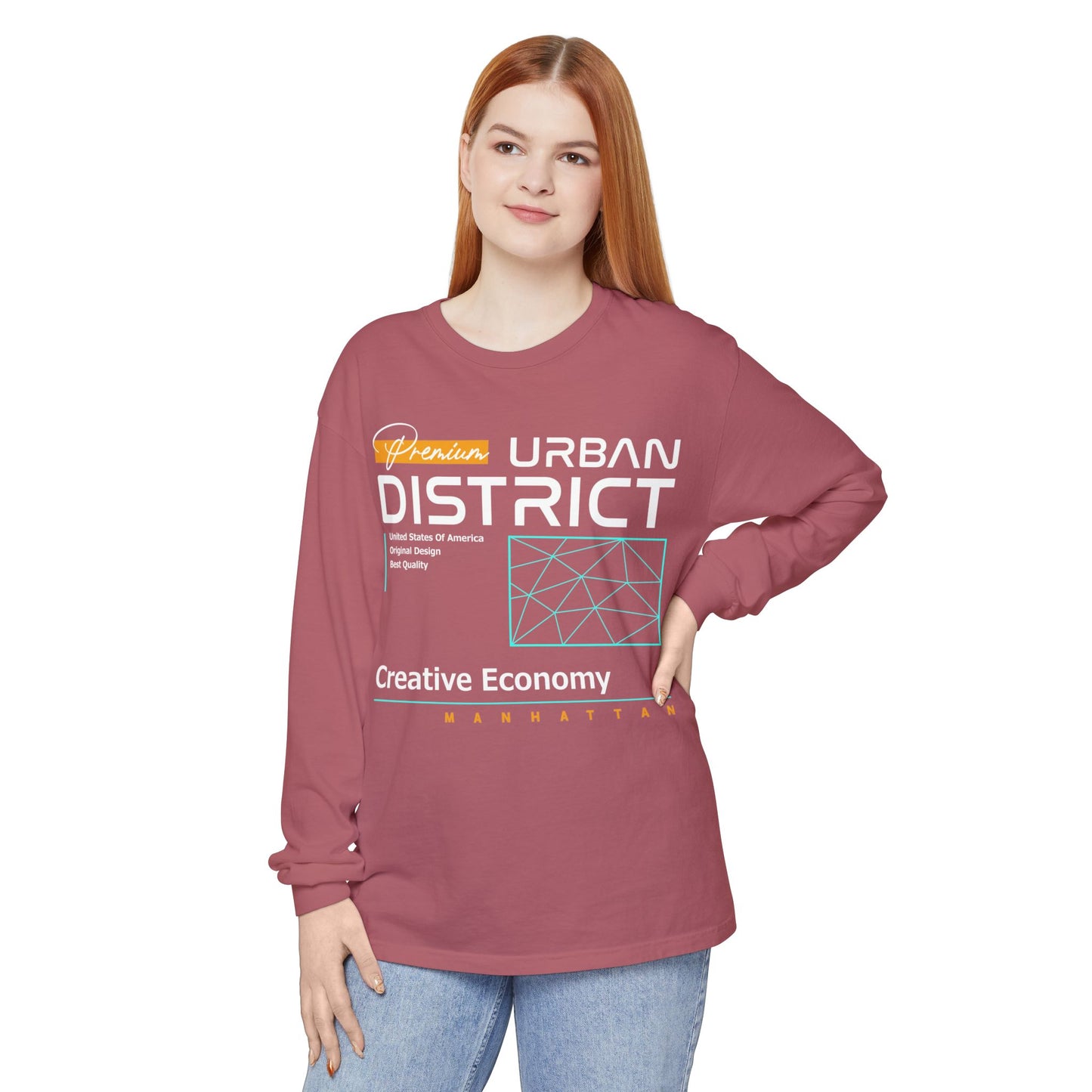Long-sleeve Urban District Long Sleeve T-Shirt - Vintage Graphic Tee, Casual Wear, Creative Economy, Unisex Fashion, Gift for Art Lovers