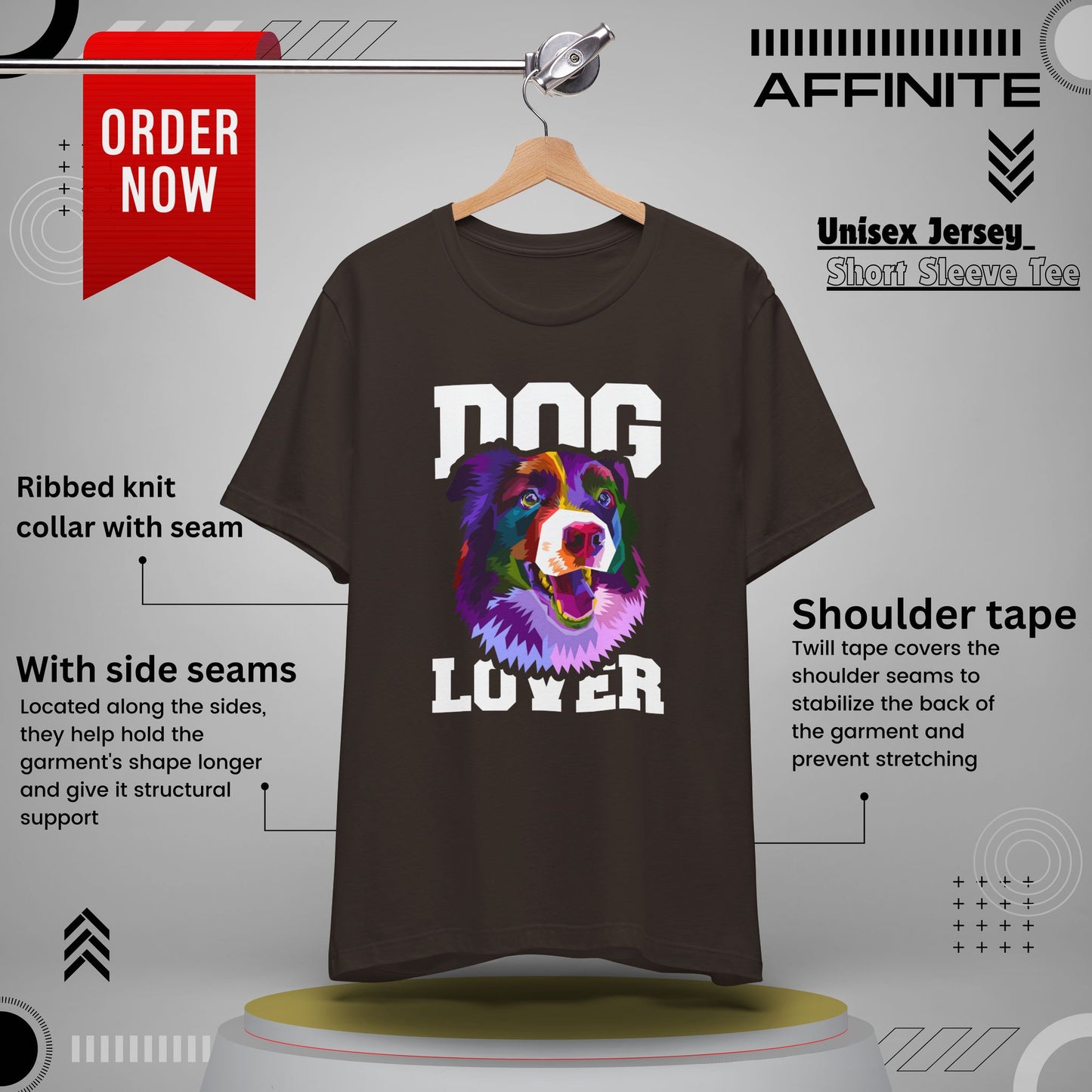 T-Shirt Unisex Dog Lover Shirt | Graphic T-Shirt with Dog Design and 'Dog Lover' Text Brown
