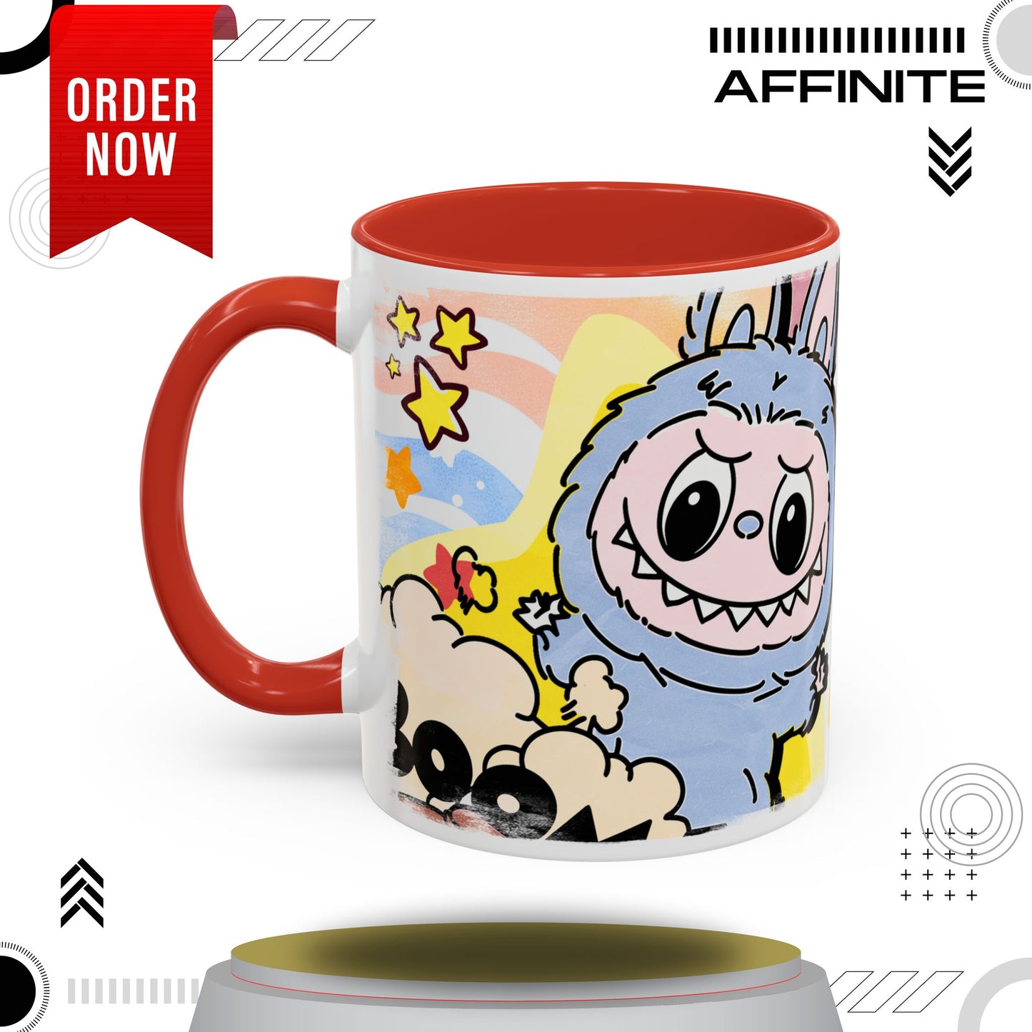 Mug Lazy Yoga Cartoon Labubu Accent Coffee Mug - Fun and Whimsical Design for Coffee Lovers 11oz Red