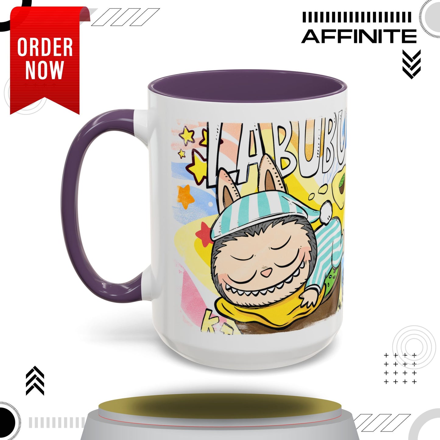Mug Labubu Lazy Yoga Accent Coffee Mug - Fun & Whimsical Design for Relaxation Lovers 15oz Purple