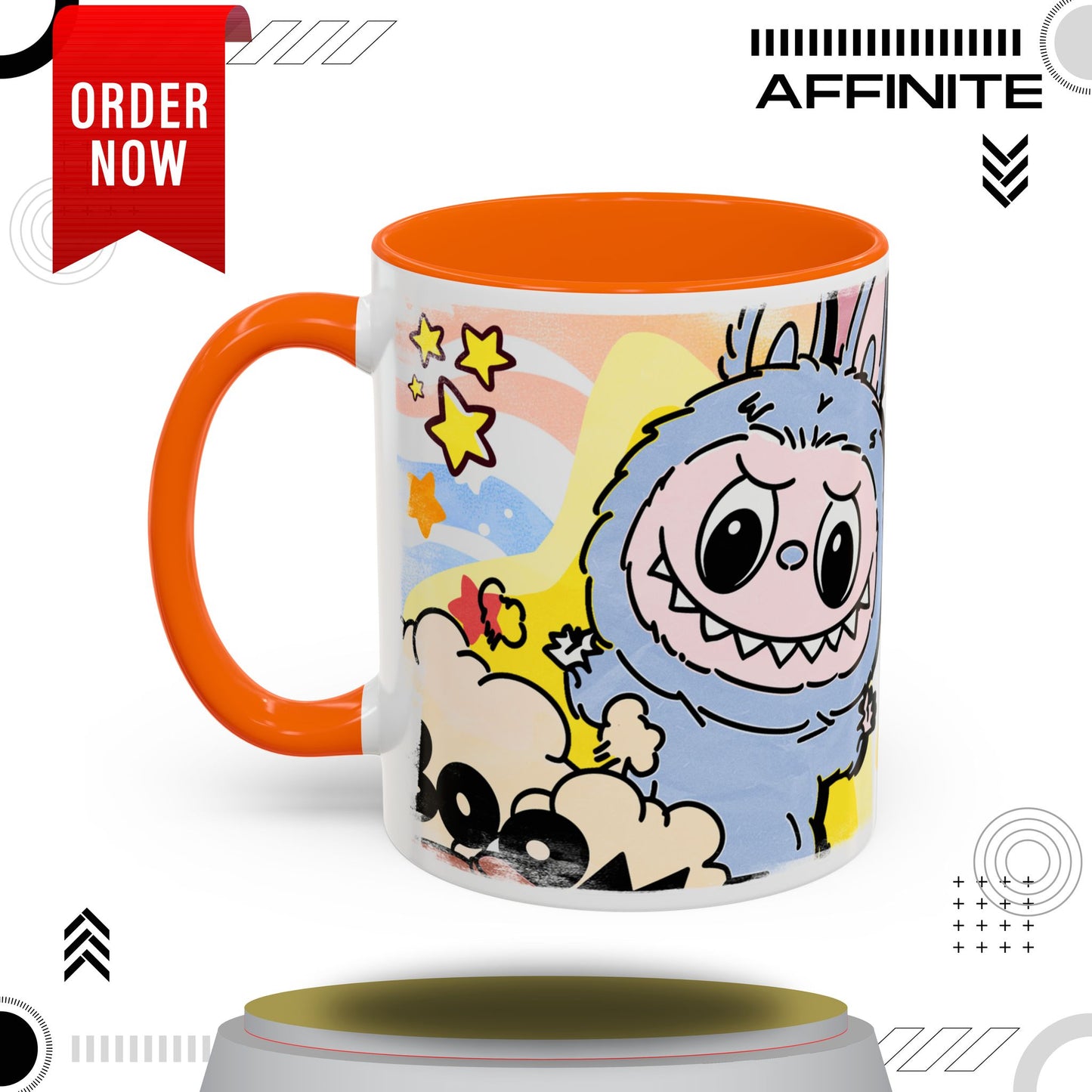 Mug Lazy Yoga Cartoon Labubu Accent Coffee Mug - Fun and Whimsical Design for Coffee Lovers 11oz Orange