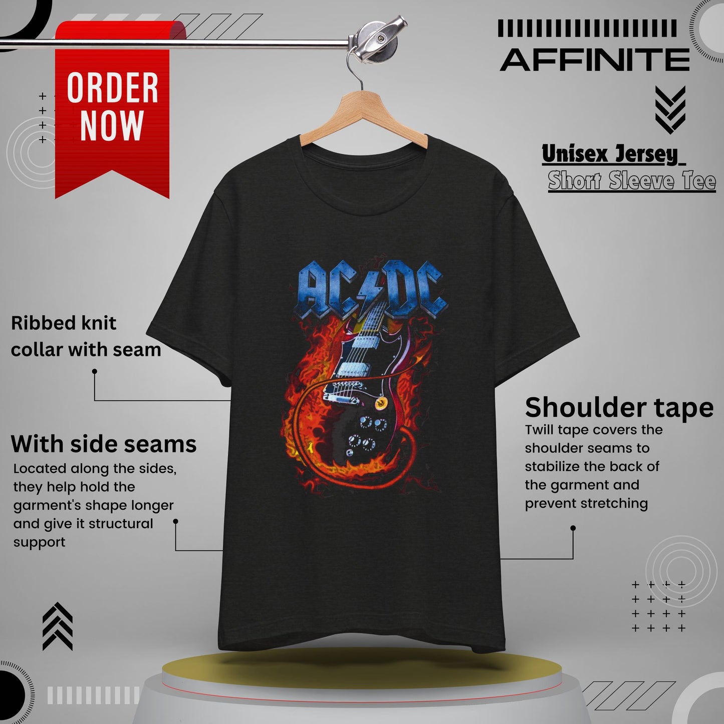 T-Shirt Rock In T Shirt - AC/DC Graphic Tee (Unisex Rock Shirt) Black Heather