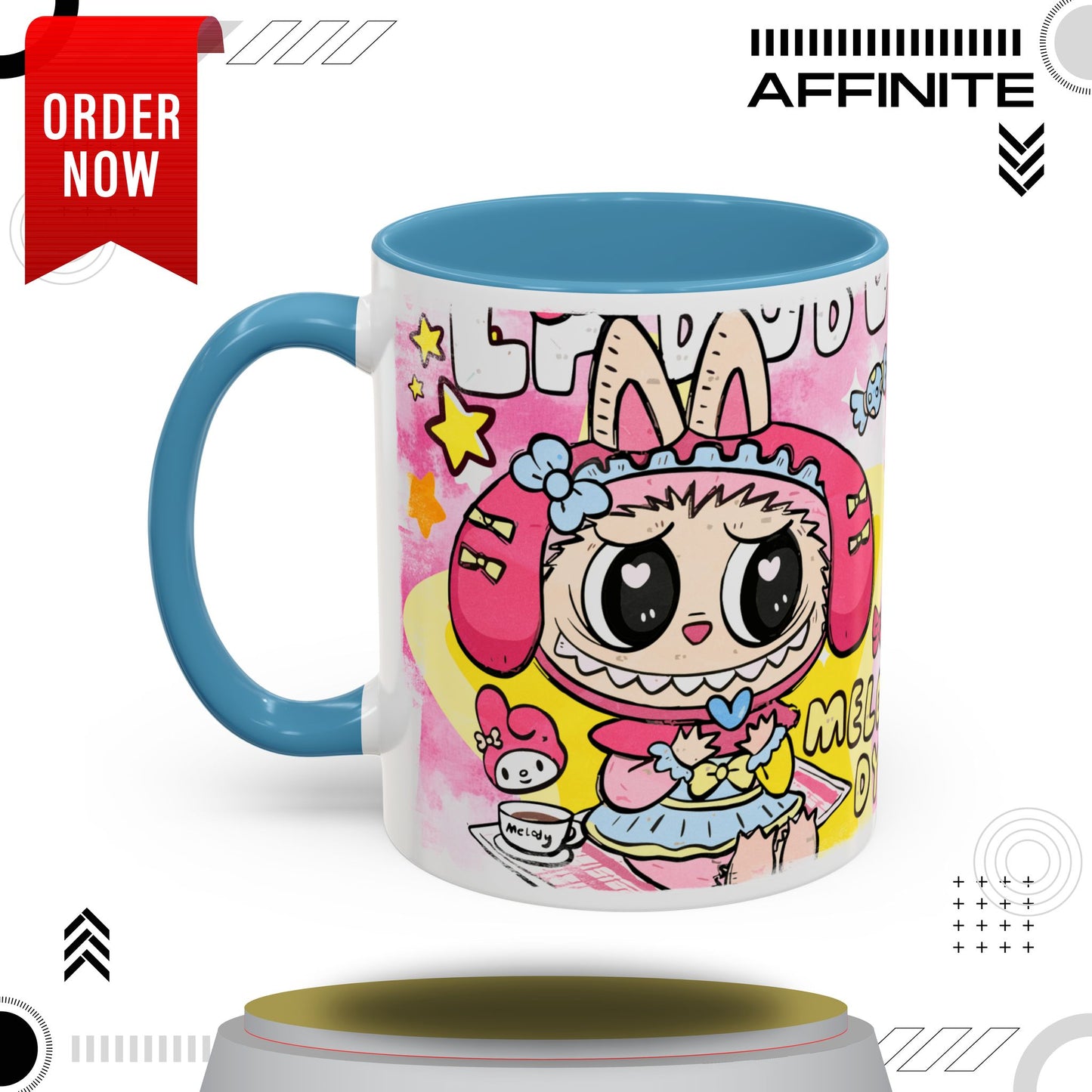 Mug Labubu Themed Accent Coffee Mug - Colorful & Whimsical Design for Kids and Collectors 11oz Light Blue