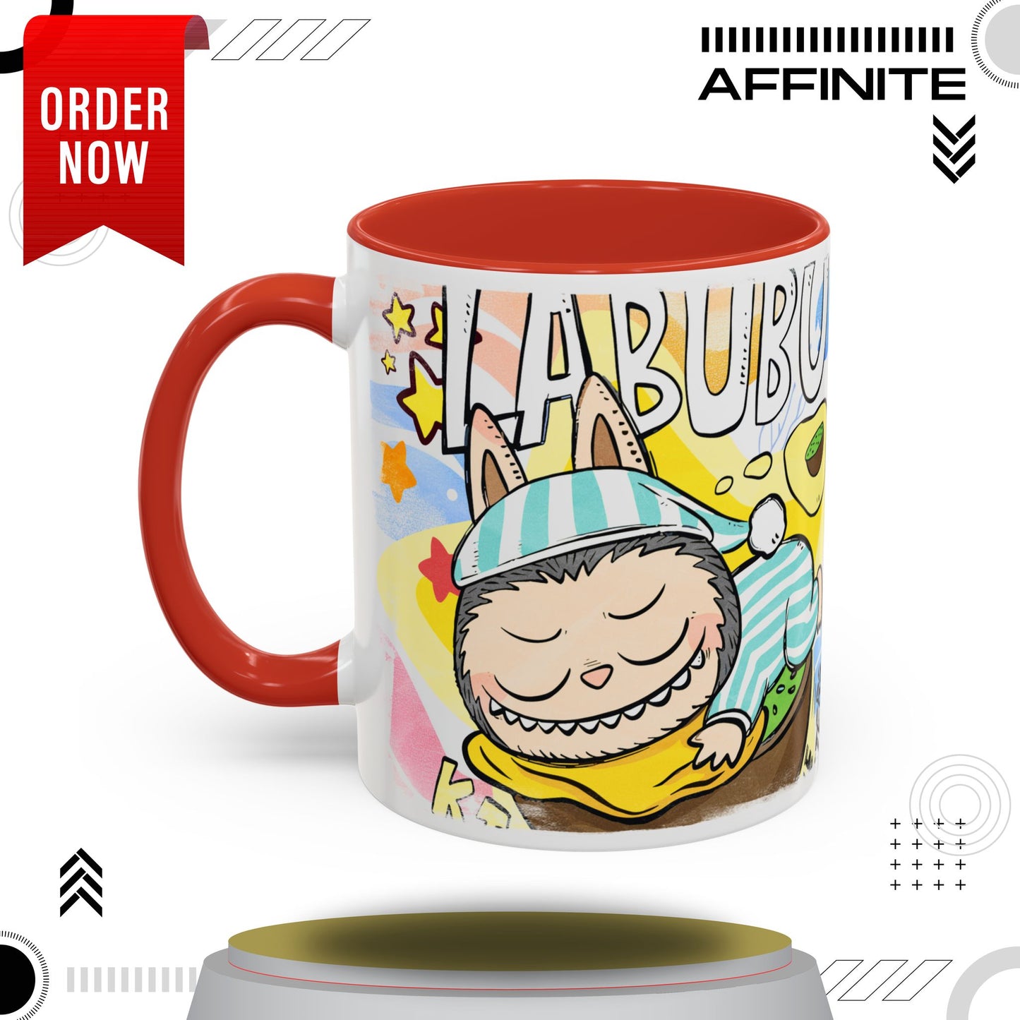 Mug Labubu Lazy Yoga Accent Coffee Mug - Fun & Whimsical Design for Relaxation Lovers 11oz Red