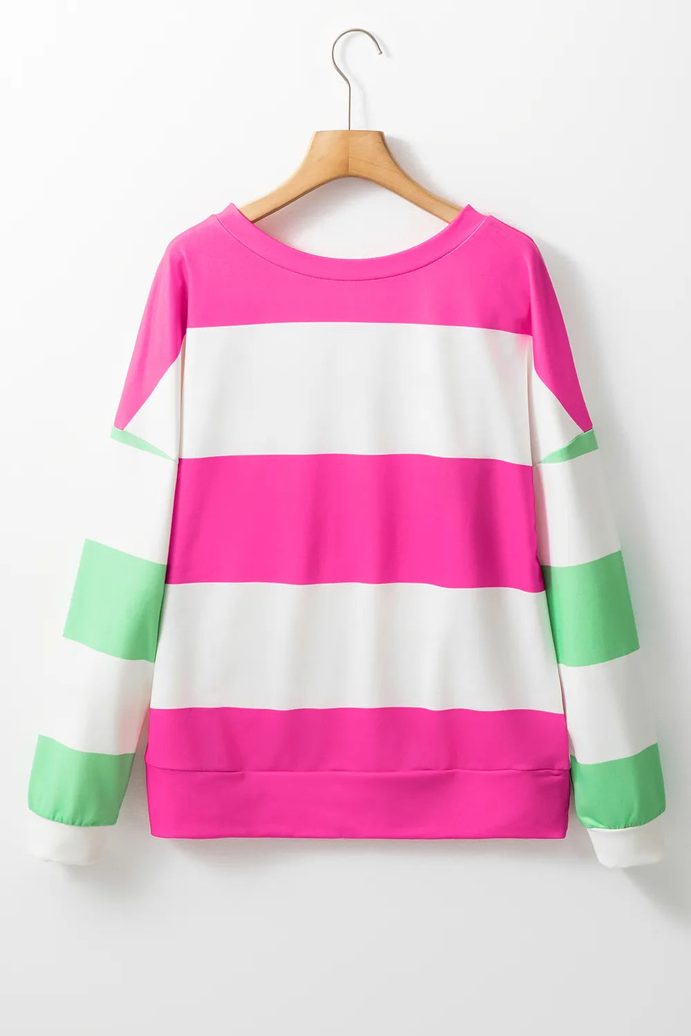 Long-sleeve Contrast Color Block Long Sleeve Top | Striped Round Neck Pullover