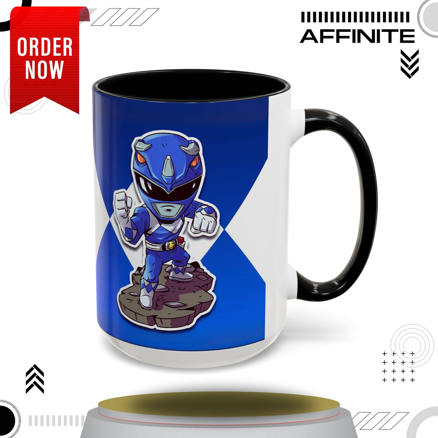 Mug Mighty Morphin Power Rangers Blue Ranger Ceramic Mug - 11oz & 15oz Coffee Mug - Accent Mug for Pop Culture Fans 15oz Black